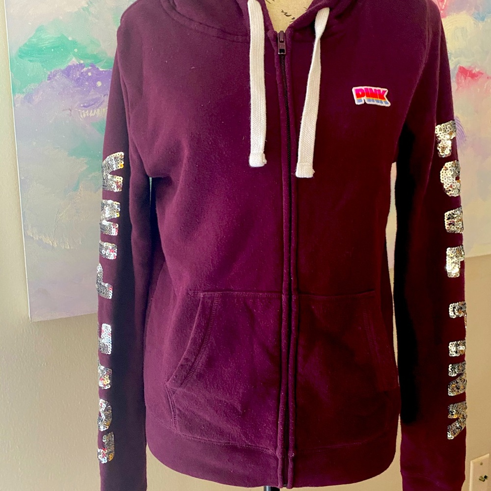 Sequin Pink Victoria Secret Burgundy Hoodie